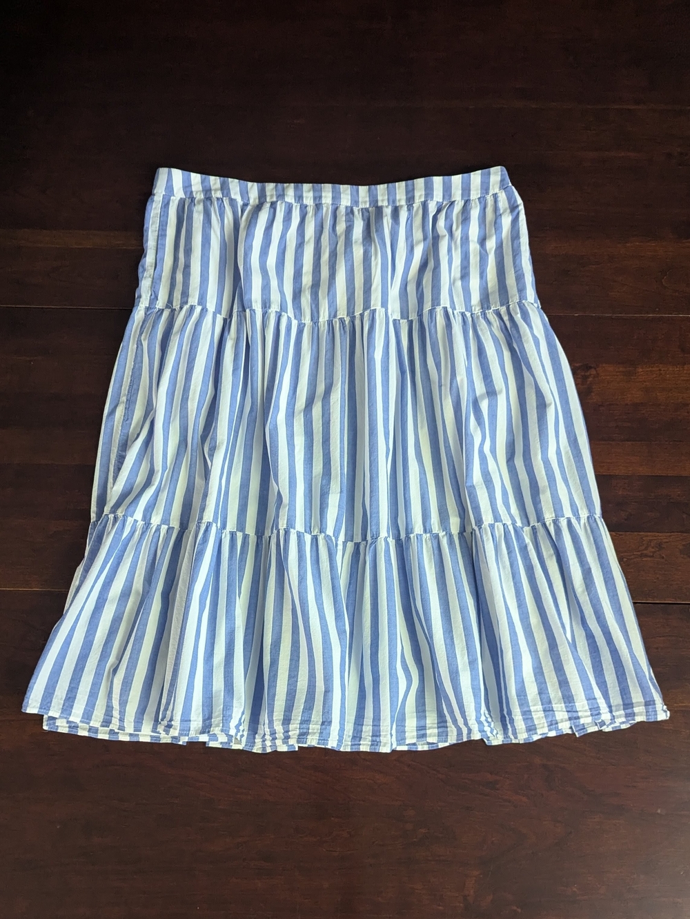 J Crew XXL Blue White Striped Tiered Midi Skirt Nautical Sailor Coastal Grandma